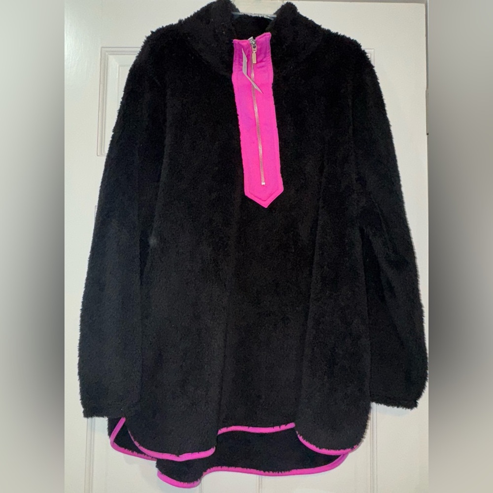 NWT Lane Bryant Livi Active Plus Size 22/24 Black Half-Zip Sherpa Pullover Top